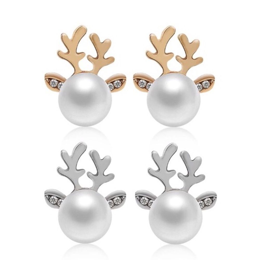 Reindeer Antlers Faux Pearl & Rhinestone  Earrings NWT